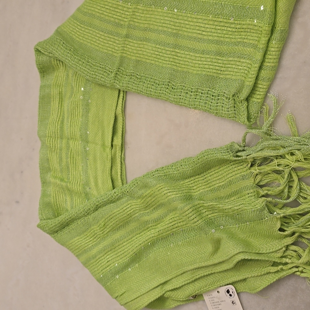 Free People Lime Green Lightweight Knit Scarf with Fringe